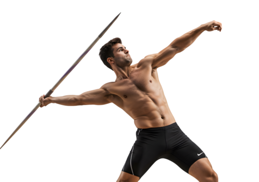 Muscular Athlete Throwing Javelin:  Powerful Athletic Pose - Powered by Adobe