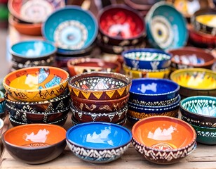 Colorful ceramic bowls displayed on a table