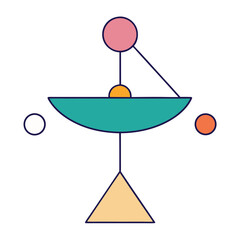 Abstract geometric center of mass composition with circles and shapes on transparent background