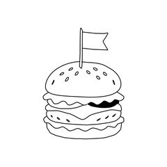 doodle burger pattern background. doodle fast food burger seamless pattern background. seamless pattern of hamburger in doodle style. Seamless Pattern of a Cheese Burger. Burger with stick. 