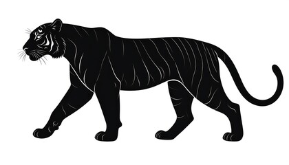 Obraz premium A strong, walking tiger silhouette showcases intricate details against a plain white background.