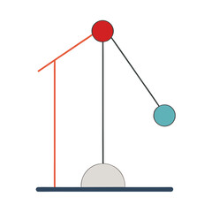 Abstract illustration of a pendulum with a red sphere and a teal sphere