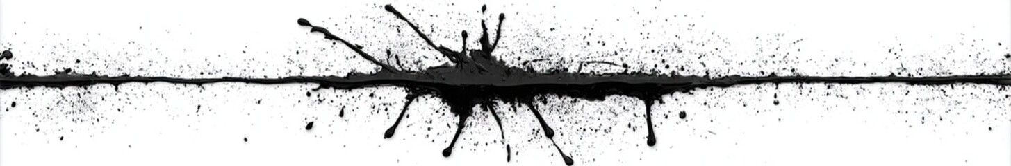 Abstract splattered black ink on white background