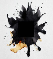 Abstract ink splatters forming a square frame
