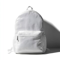Blank white backpack, front view, simple design