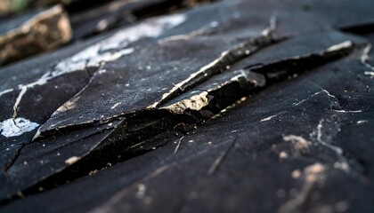 Close-up view of dark rock formations