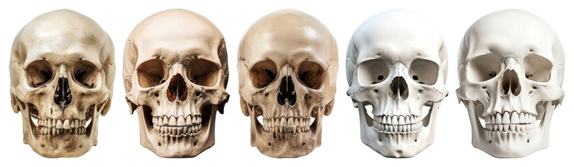Obraz premium PNG Realistic human skulls display, element set on transparent background