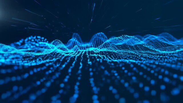 Dynamic Blue Particle Wave Motion Graphic Background Visualizing Data Network
