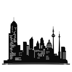 Naklejka premium A vector silhouette of New York City's downtown skyscraper skyline at night