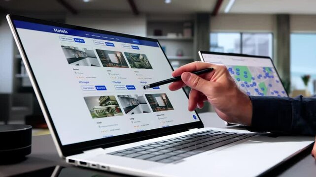 Man Searching And Booking Hotel