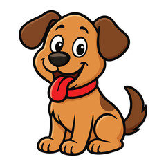 Fototapeta premium Happy Cartoon Puppy with Red Collar and Smiling Face