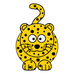Cute Cartoon Leopard with Black Spots and a Curved Tail