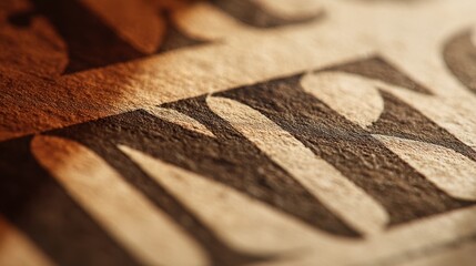 Naklejka premium Close-Up Abstract of Arabic Calligraphy on Textured Paper, Warm Lighting.