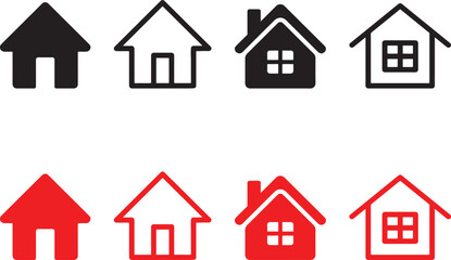 black, design, clean, solid, red, collection, property, home, outline, architecture, graphic, structure, element, roof, door, shelter, icon, symbol, house, window, real, illustration, keywords:, simpl