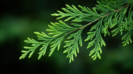 Close-up View of Fresh Green Leaves on a Branch Against Dark Background