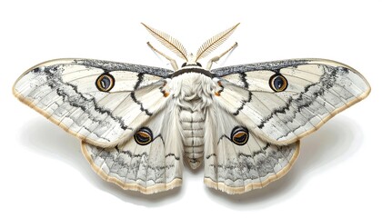 A detailed close-up view of a magnificent moth with intricate wing patterns and delicate textures.