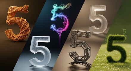 Creative Number Five Variations with Natural and Artistic Styles for Design Projects