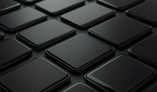 Black square shapes on black background for mobile app mockup presentation template design with empty space