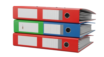 Organized Stack of Colorful Office Binders with Blank Labels, Ready for Data and Archiving. clipping path.