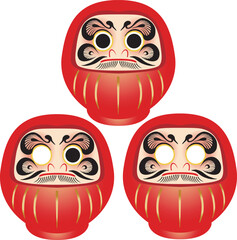 赤い達磨のセット。受験、合格、縁起物、お正月、和風　ベクターイラスト素材