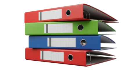 Organized Stack of Colorful Office Binders with Blank Labels, Ready for Data and Archiving. clipping path.