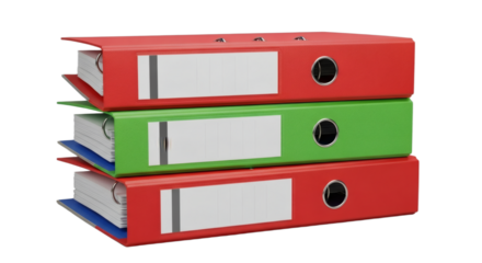 Organized Stack of Colorful Office Binders with Blank Labels, Ready for Data and Archiving. clipping path.