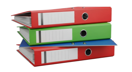 Organized Stack of Colorful Office Binders with Blank Labels, Ready for Data and Archiving. clipping path.