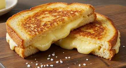 Gooey Melted Cheese oozing from a perfectly grilled cheese sandwich