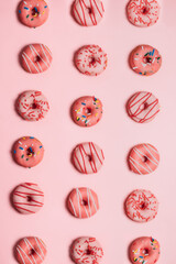 Collection of Pink Donuts on Pink Background