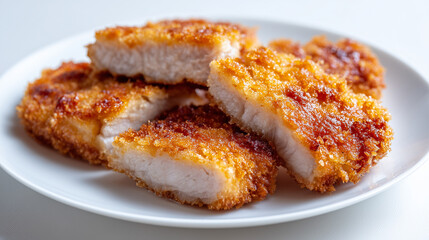 ジューシーな豚肉が分厚くカットされたトンカツが、白い皿に盛り付けられたシンプルな料理