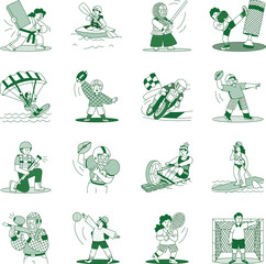 Set of Sports Athletes Hand Drawn Illustrations 