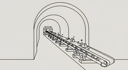 Obraz premium Simplified Illustration of a Mining Conveyor Belt Inside a Tunnel