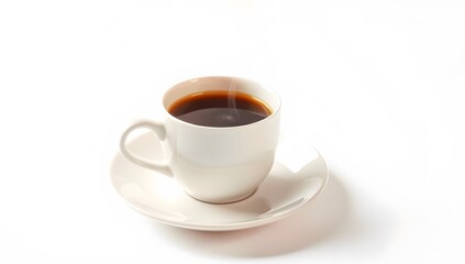 Hot coffee cup with saucer isolated on white background, perfect for cafe and beverage themes