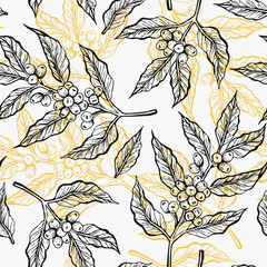 Vector vintage seamless pattern. Coffee branch. Pattern for art print, fabric and packaging design.