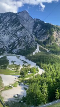 View from Giant Planica Ski Jump, Slovenia. The Planica Nordic Centre.