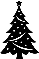 Christmas tree silhouette. This image features a black silhouette of a decorated evergreen tree, symbolizing the holiday spirit and festive celebrations. Vector clipart illustration design.