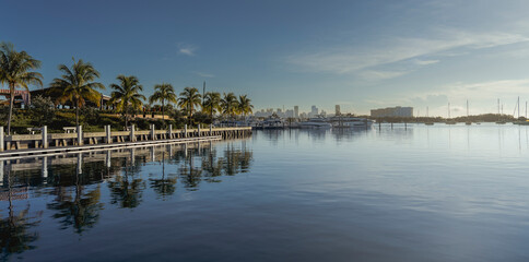 marina at sunrise Coconut Grove Miami palms tropical