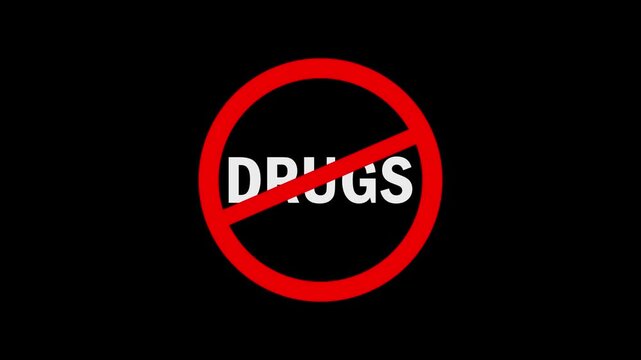 Realistic 4K Drugs Awareness Animation on Black Background, Say No to Illegal Drugs, Narcotics and Addiction Prevention Motion Graphics for Health and Social Awareness Campaign.