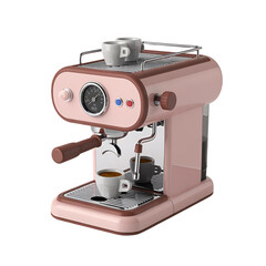 Retro Pink Espresso Machine with Two Cups of Coffee