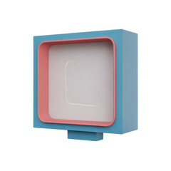 Stylized blue and pink 3D cube with white interior and curved line
