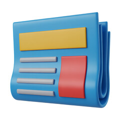 Stylized 3D Newspaper Icon with Blue Folded Pages