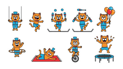 Playful Circus Cat: A charming orange cat performs various circus acts, bringing a whimsical atmosphere with a playful touch. Witness the funny side of the big top!