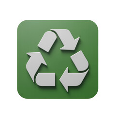 White recycling symbol on a green rounded square background