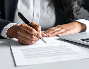 Close-Up of Hispanic Woman Signing Business Contract