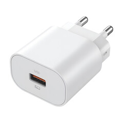 White USB Charger with Orange Port and Symbols adapter