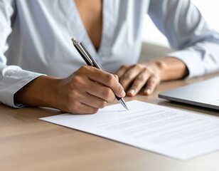 Close-Up of Hispanic Woman Signing Business Contract