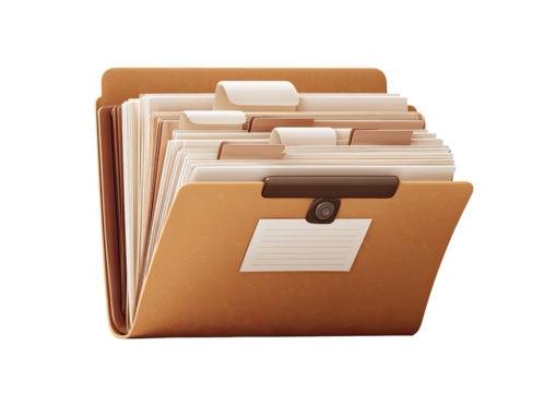 Open file folder, filled with documents and dividers