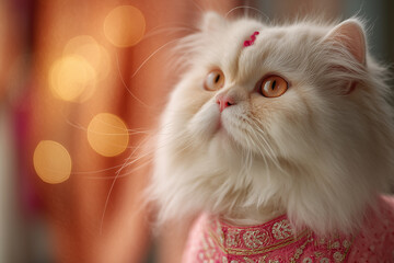 Fluffy persian cat regal close-up portrait with soft bokeh lights elegant feline beauty