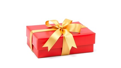 Obraz premium Red gift box with golden ribbon isolated on white background, ideal for celebration and holiday themes