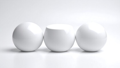 Three white spheres, one slightly different shape